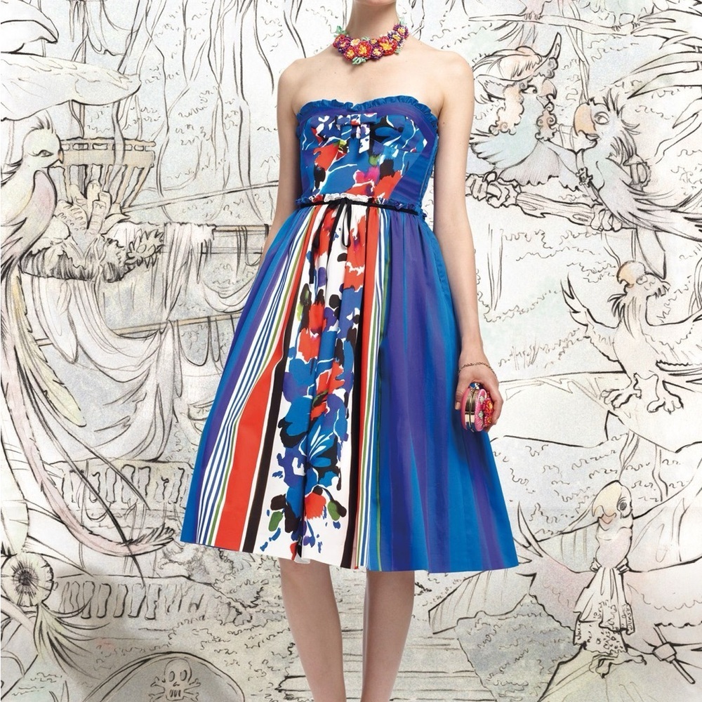 RED VALENTINO Multicolor Strapless Midi Dress — Size IT 44 (US ~8/10)